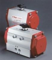 Pneumatic actuator with travel stops
